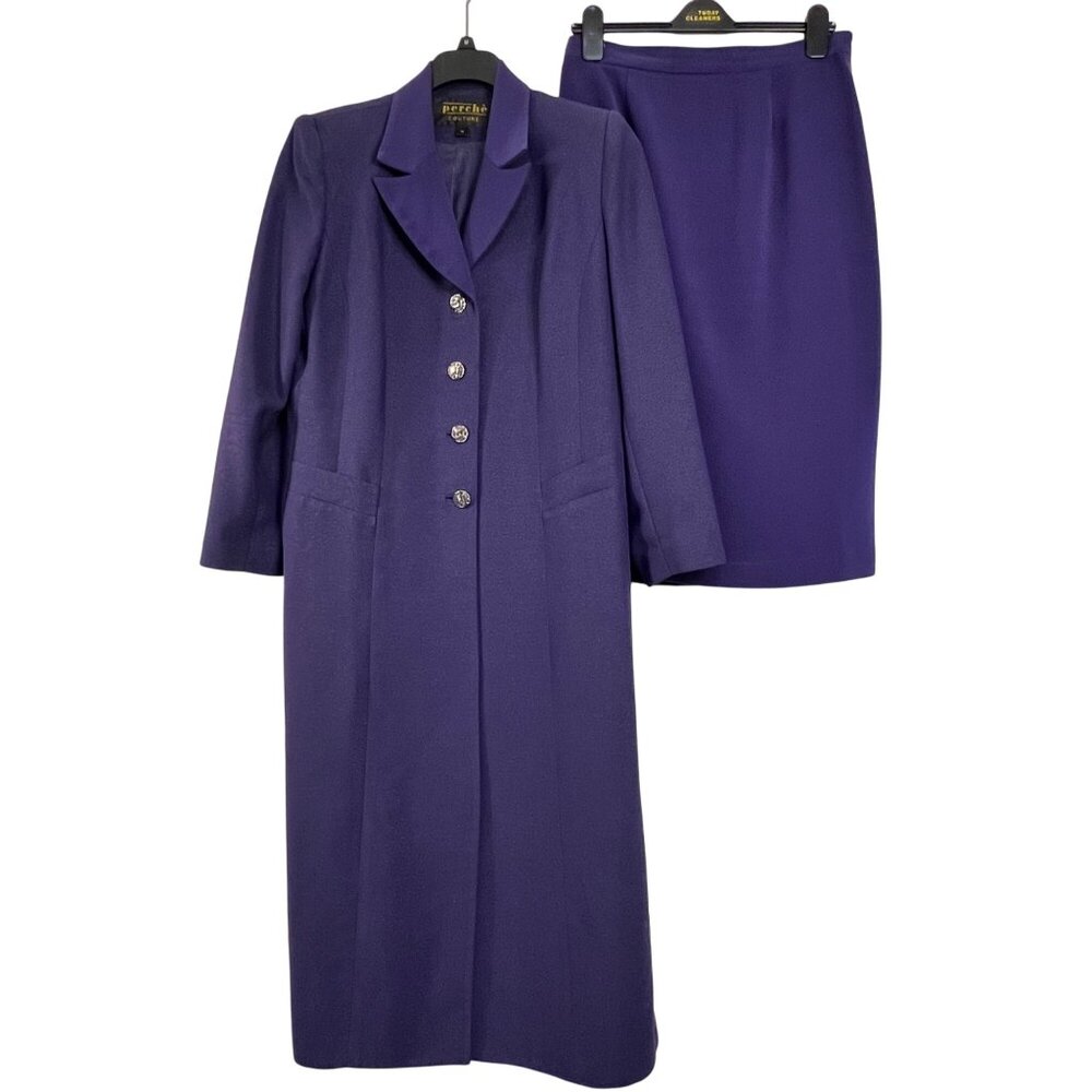 Perchè Couture Womens Purple Long Coat & Skirt Set Size 12 Career Professional